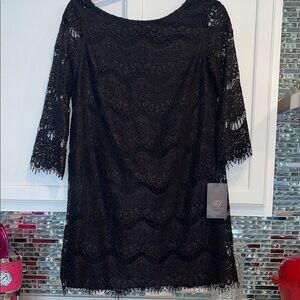 Zara Black Midi Dress with Bateau Neckline and Bell Sleeves